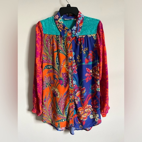 Soft Surroundings Tops - Soft Surroundings Hermosa Tunic Button Up Colorful Embroidered Floral Shirt Sz S